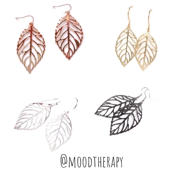Moodtherapy Jewelry - 🍃 Small Filigree Leaf Dangle-Drop Earrings Gunmetal, Gold, Silver, & Rose Gold